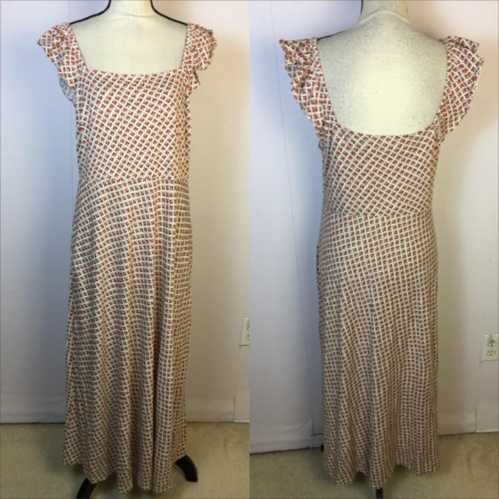 Boden Midi Dress US 10R UK 14R Woman White Red Floral Jersey Square Neck Pockets